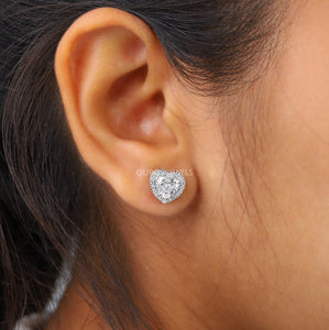 heart cut halo diamond earring