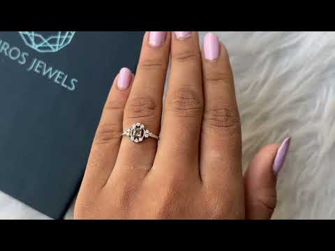 Youtube video of olive asscher cut halo cluster diamond engagement ring