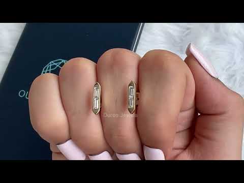 Youtube video of yellow gold baguette diamond bar stud earrings