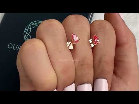 [Youtube Video of Pink Pear Lab Diamond Rose Gold Earrings]-[Ouros Jewels]