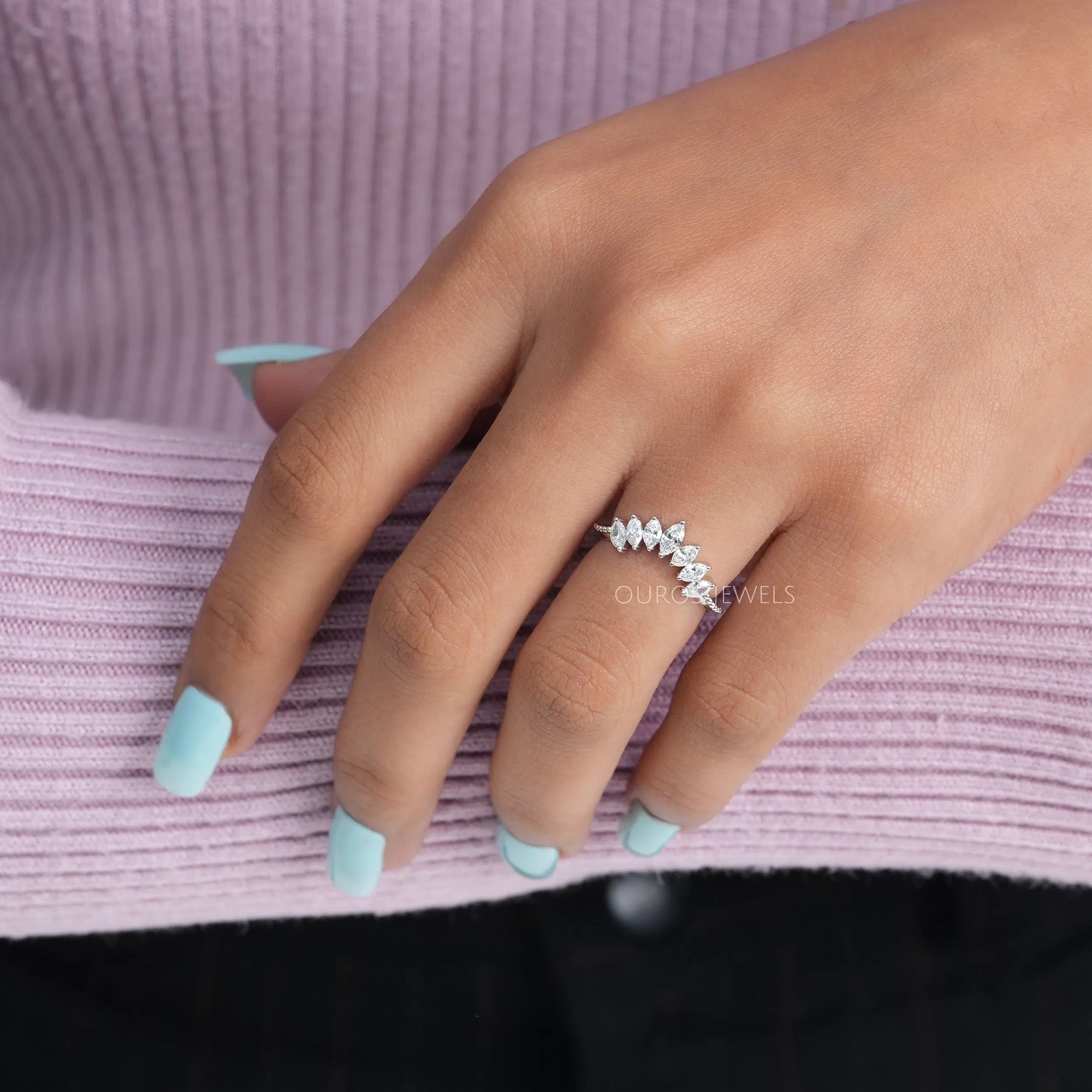 Marquise Cut Curved Stackable Band Rings