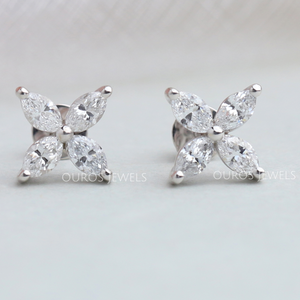 marquise cut flower diamond stud earrings