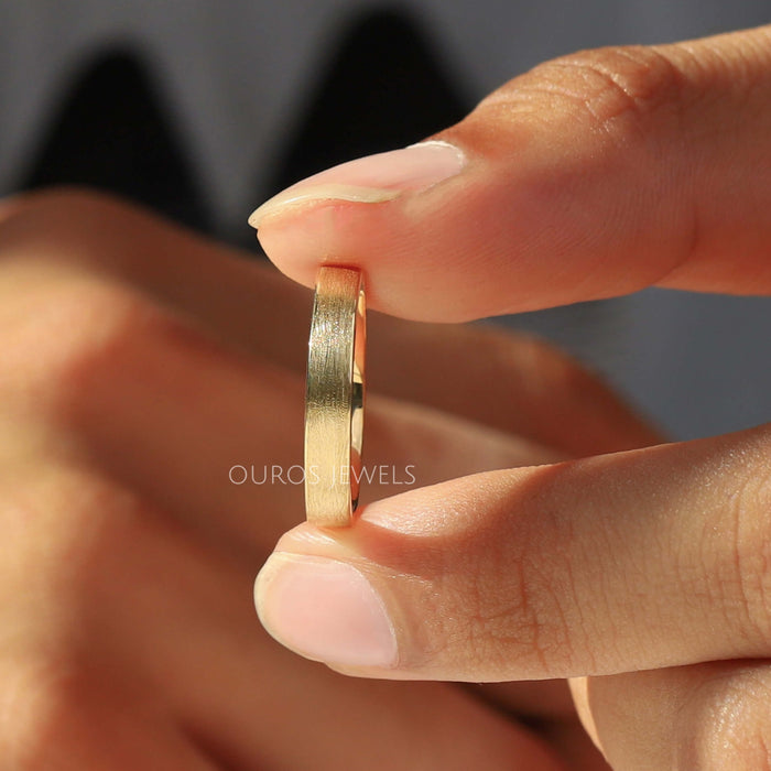 Gold Wedding Band Linear Look of Unique Matte Finish 