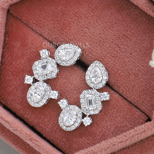 multi shape halo diamond drop earrings