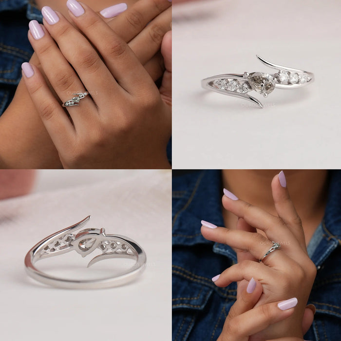 Collage of Pear Shaped Engagement Ring White Gold.  