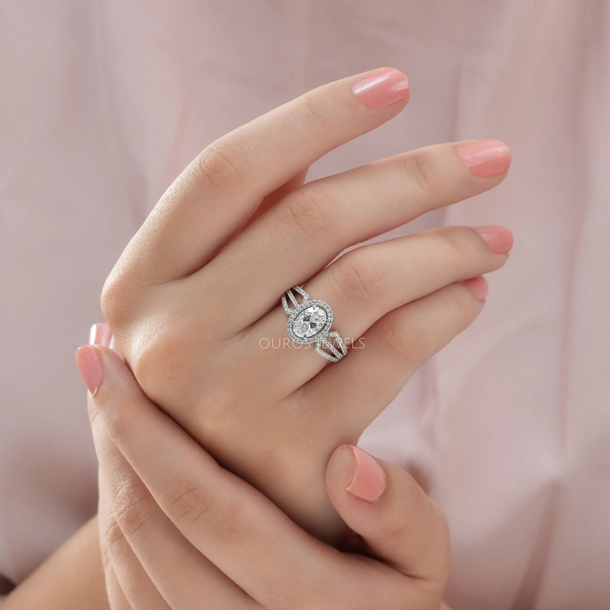Oval Cut Halo Lab Grown Diamond Engagement Ring