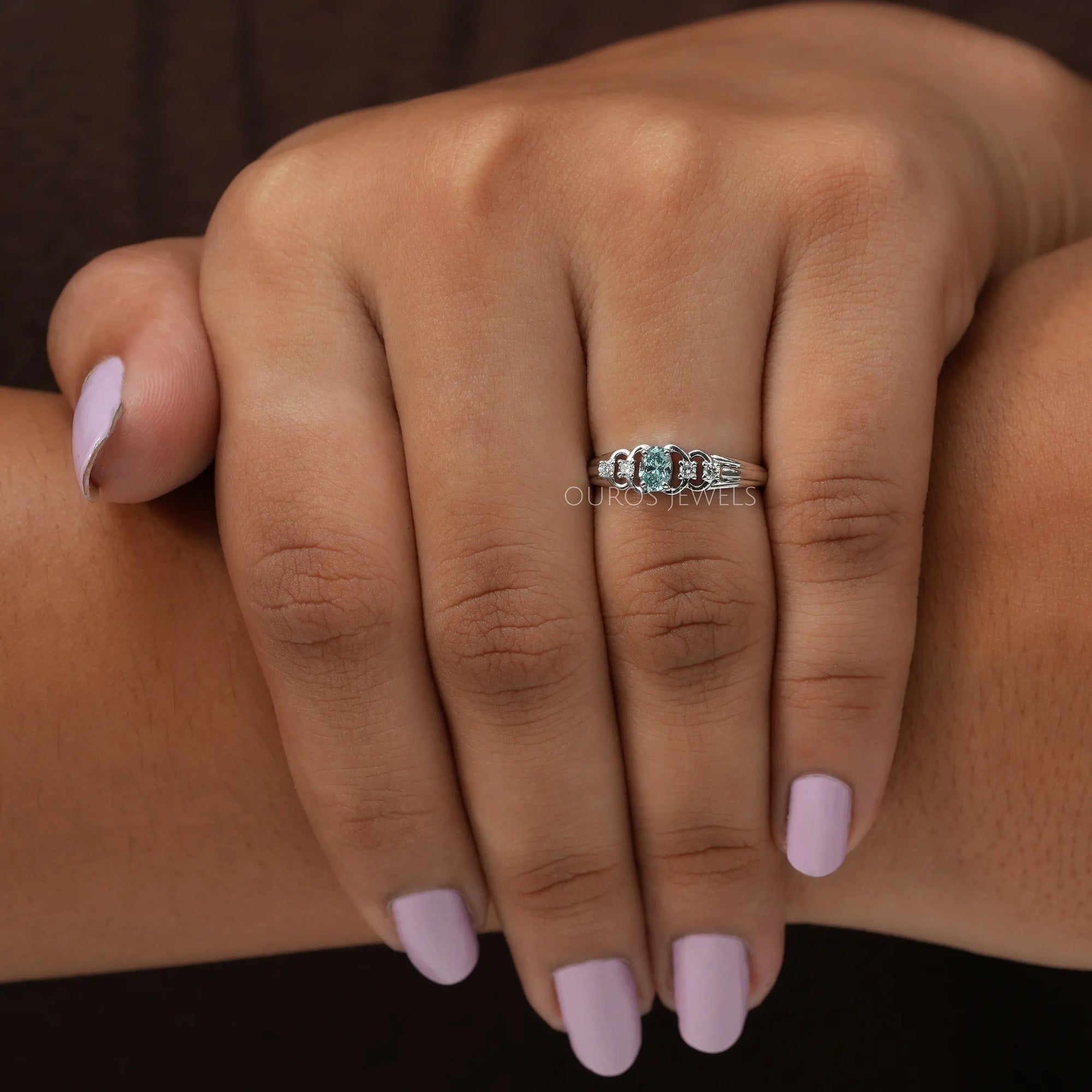 Green Oval Diamond Dainty Ring