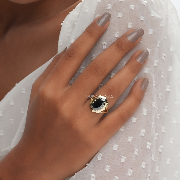 oval solitaire diamond engagement ring in black color 