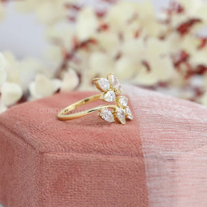 Diamond Pear Cluster Leaf Design Ring