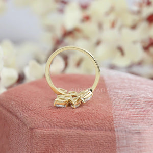 Diamond Pear Cluster Leaf Design Ring