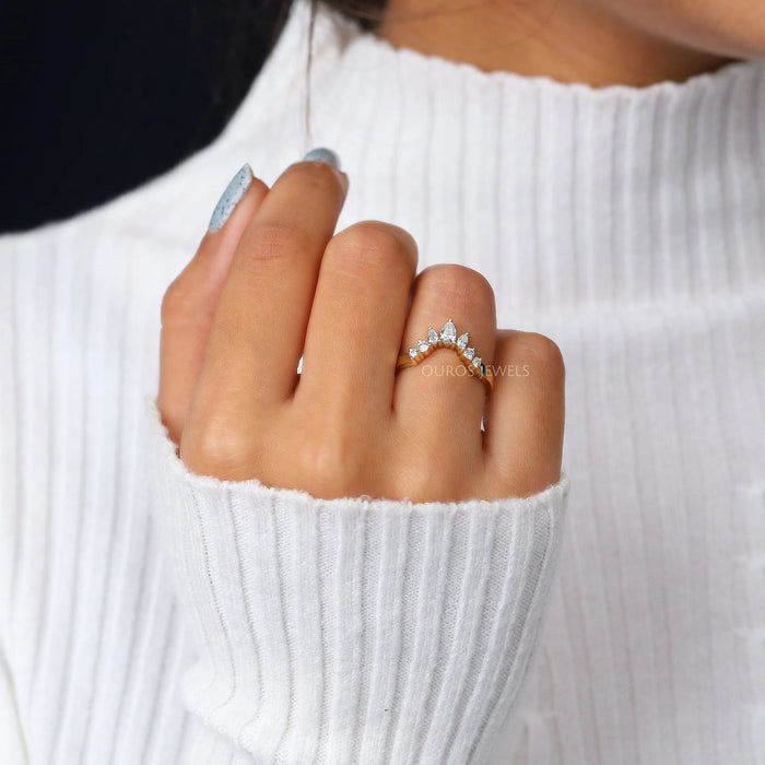 Pear and Round Lab Made Diamond Contour Band