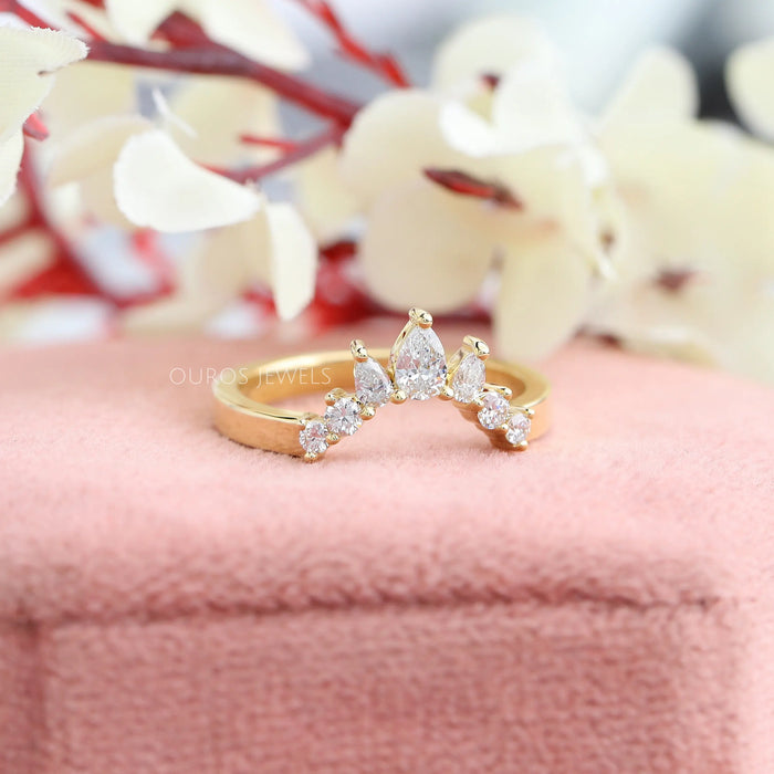 Pear and Round Lab Made Diamond Contour Band
