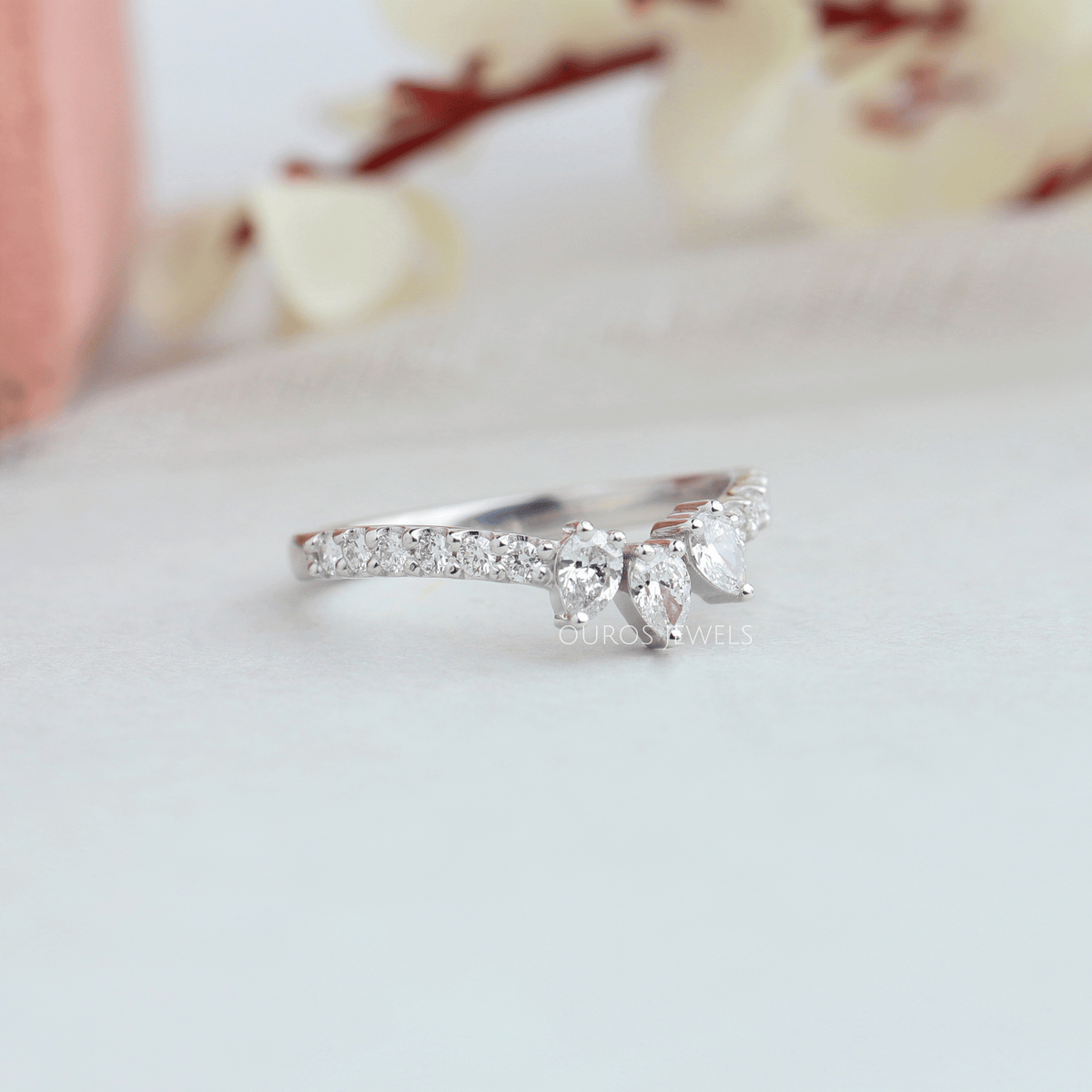 Pear Cut Curved Wedding Band Rings