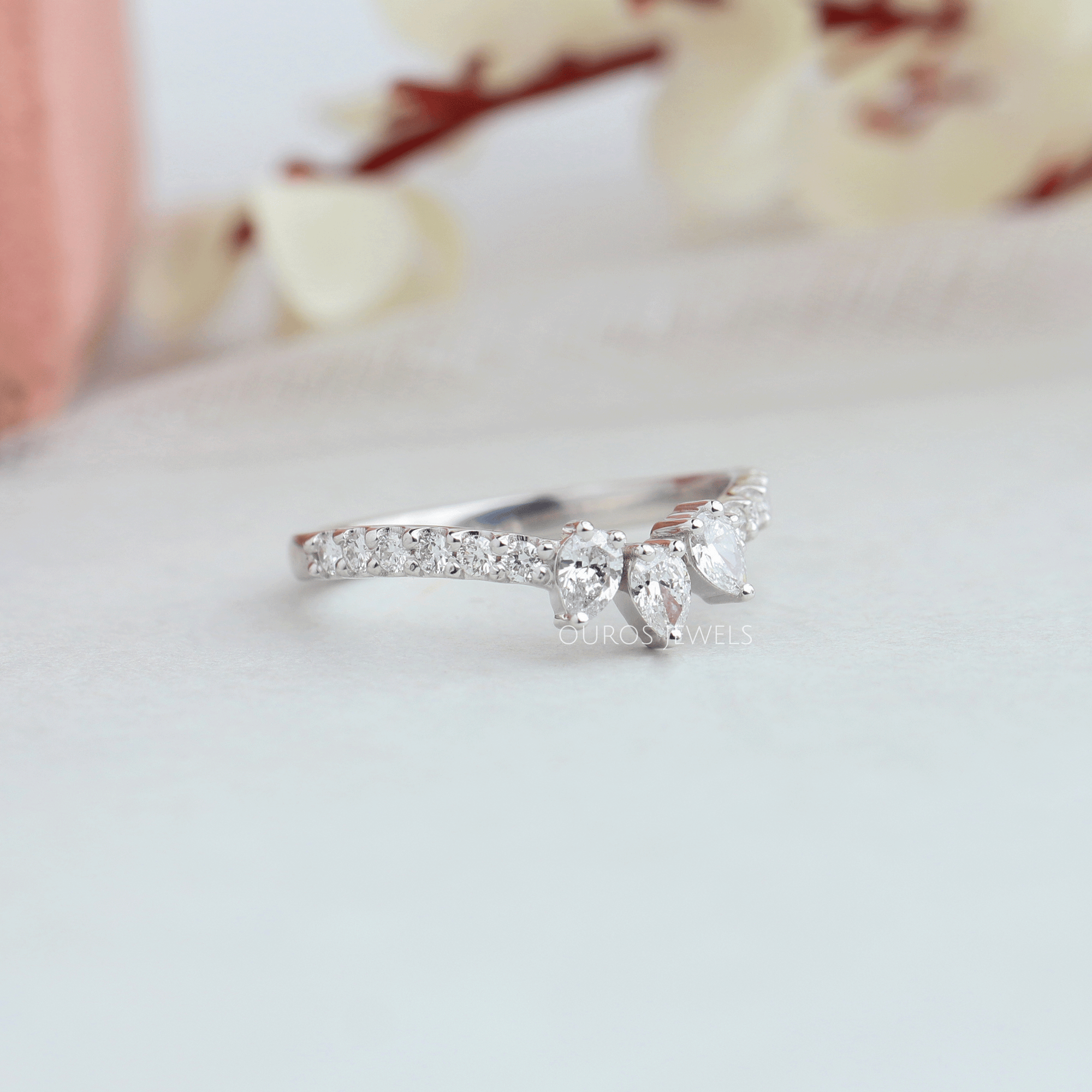 Pear Cut Curved Wedding Band Rings