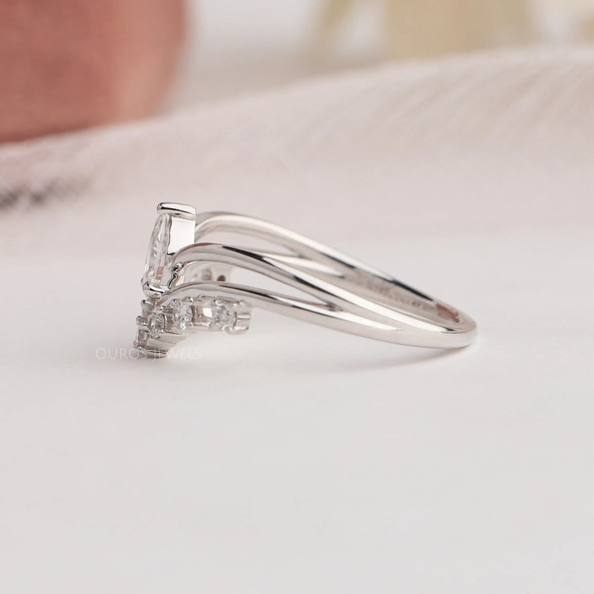 Pear Diamond Curved Dainty Ring