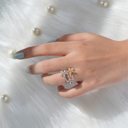 Three Flower Diamond Bridal Ring Gold