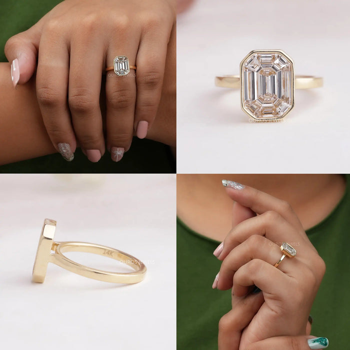 Pie Cut Emerald Solitaire Engagement Ring 
