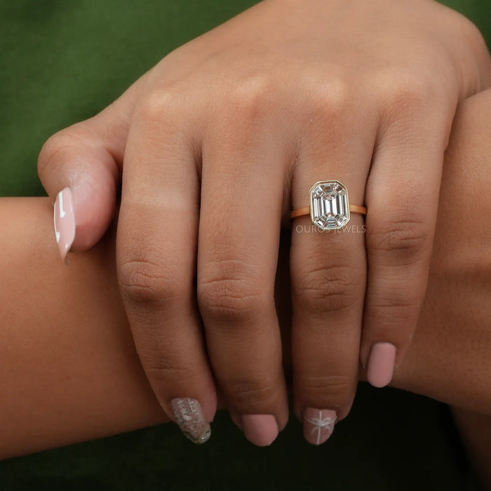 Pie Cut Emerald Solitaire Engagement Ring 