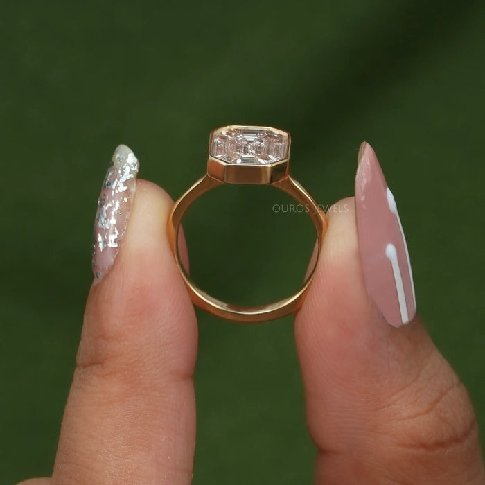 Pie Cut Emerald Solitaire Engagement Ring 