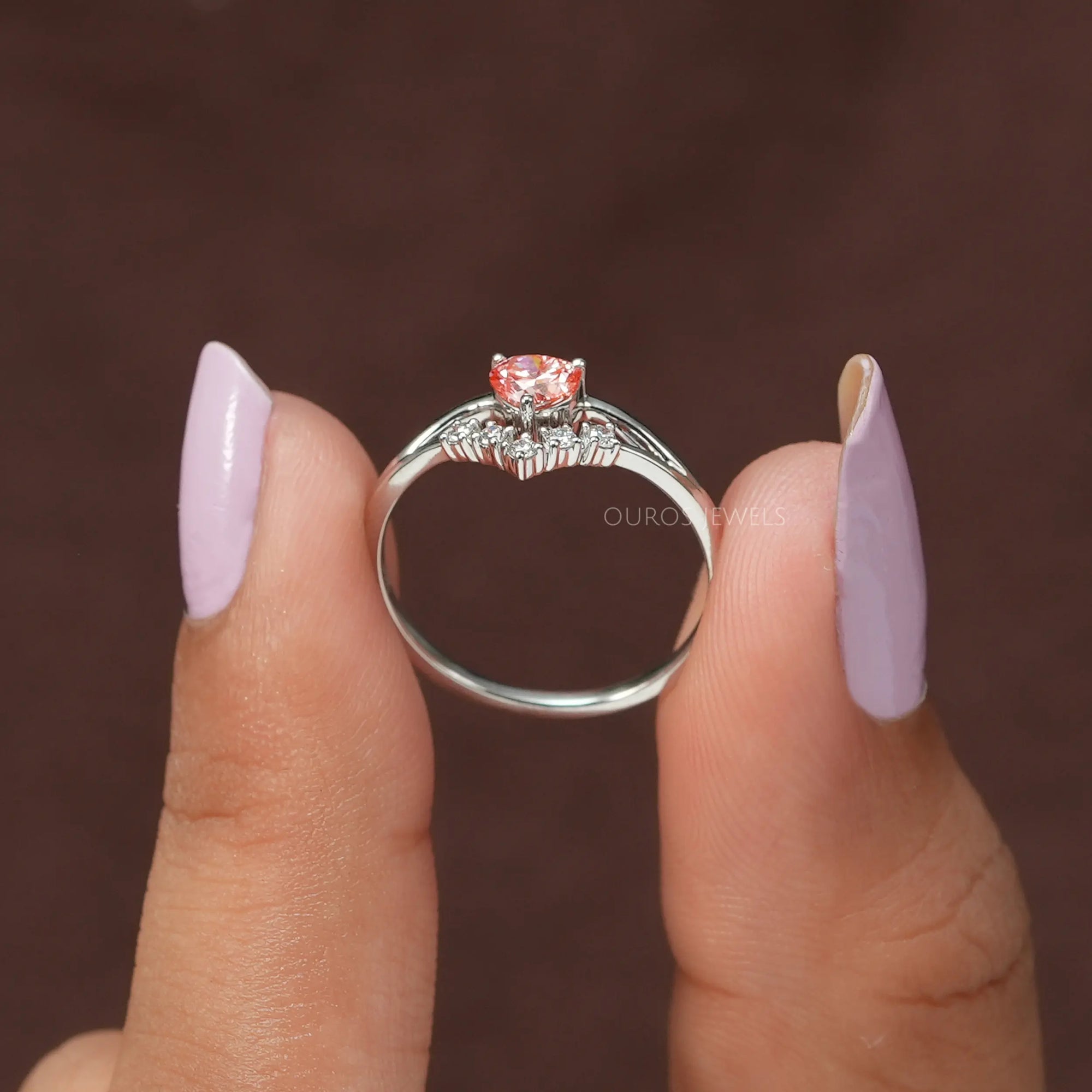 Pink Heart Curved Cluster Diamond Dainty Ring