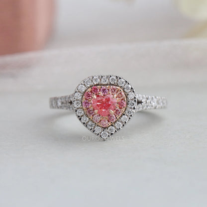 Heart Cut Yellow Diamond Double Halo Engagement Ring Pink Ring