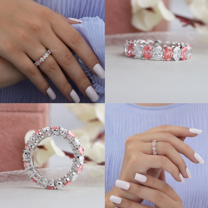 Pink Oval Cut Full Eternity Wedding Band