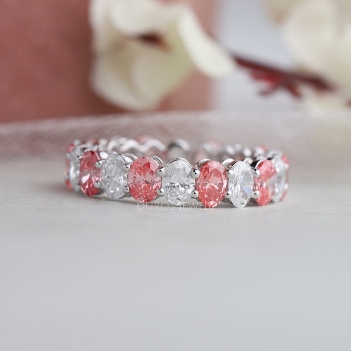 Pink Oval Cut Full Eternity Wedding Band