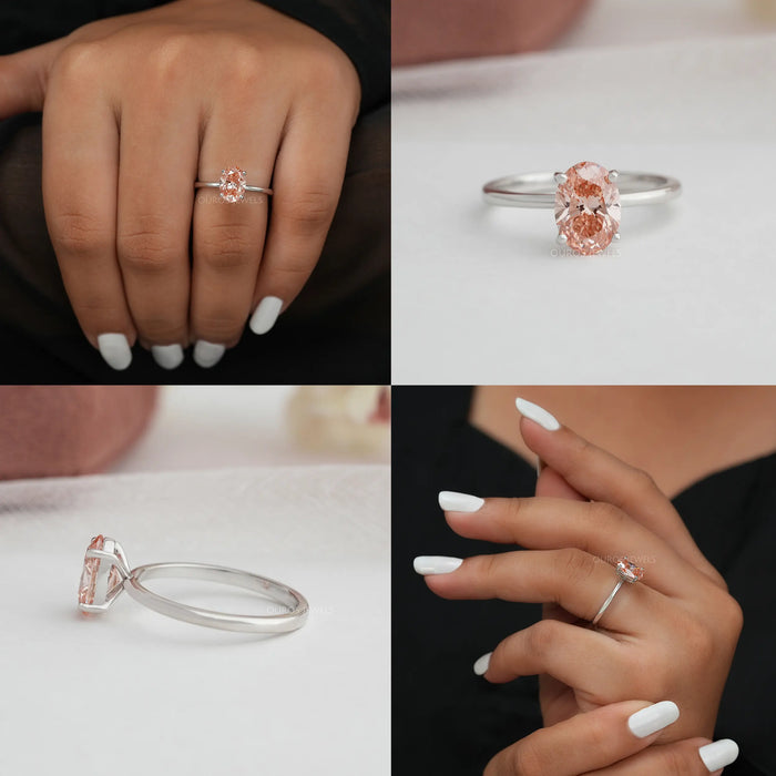 [Oval Lab Diamond Solitaire Engagement Ring In 14K White Gold]-[Ouros Jewels]