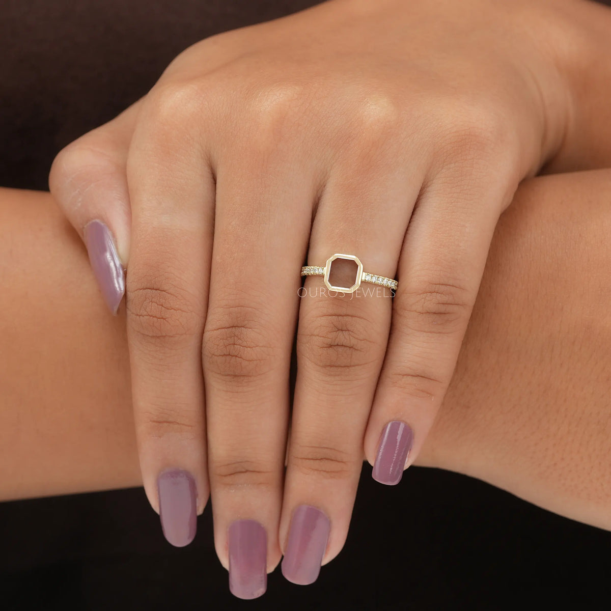 Asscher Cut Portrait Diamond Solitaire Accent Ring