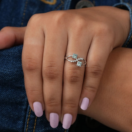 bluish green princess cut diamond ring