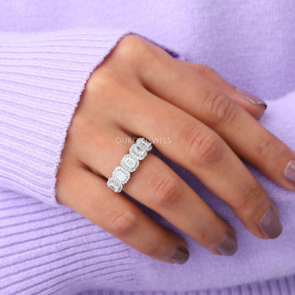 Radiant Cut Halo Half Eternity Wedding Band Rings