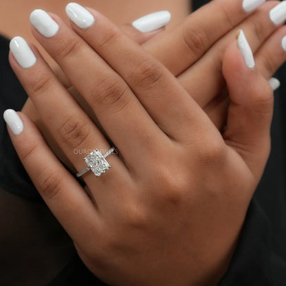 Radiant Cut Hidden Halo Solitaire Accent Engagement Ring
