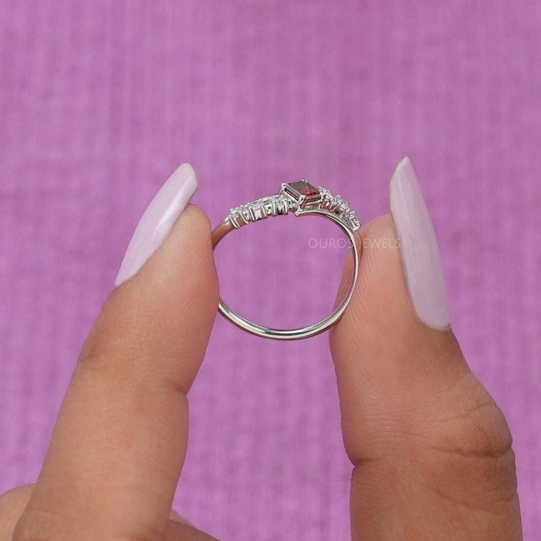 Antique Shape Fancy Red Asscher Diamond Bypass Set Ring