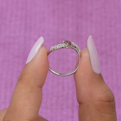 Antique Shape Fancy Red Asscher Diamond Bypass Set Ring