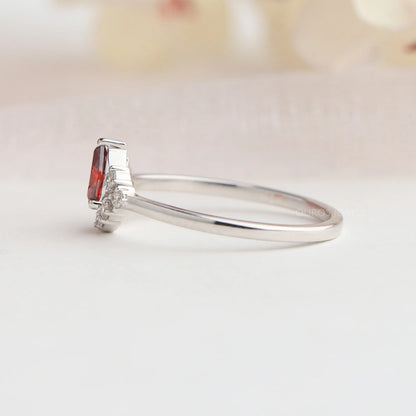 Red Pear Diamond Curved Halo Ring