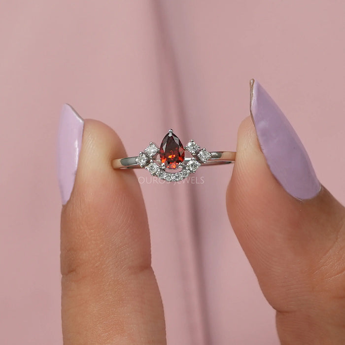 Close up look of Pear shape halo diamond ring