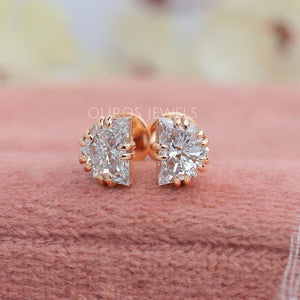 [Rpse Gold Bullet Cut Stud Earrings]-[Ouros Jewels]