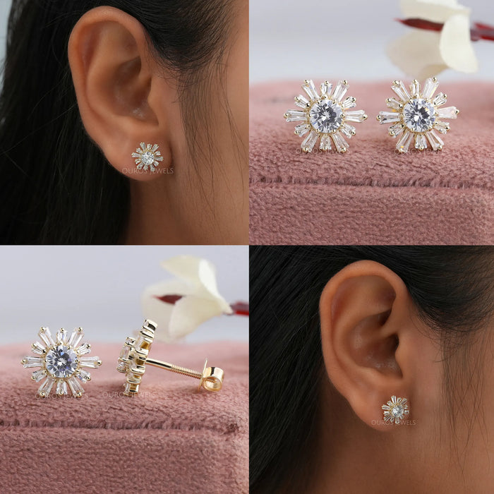 [18K Yellow Tapered Baguette Earring]-[Ouros Jewels]
