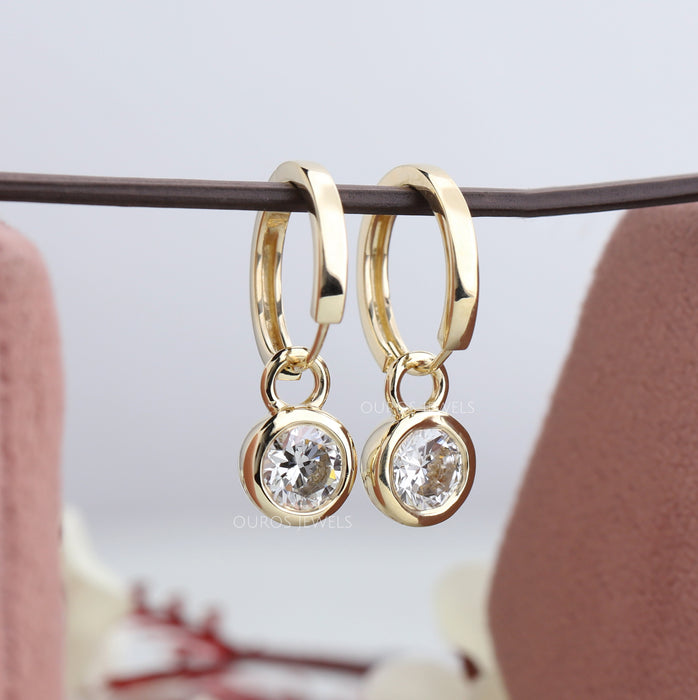 Round Diamond Bezel  Set Hoop Earrings