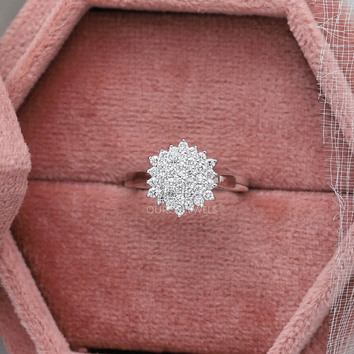 Flower Cluster Round Pave Diamond Ring