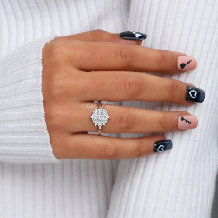Flower Cluster Round Pave Diamond Ring