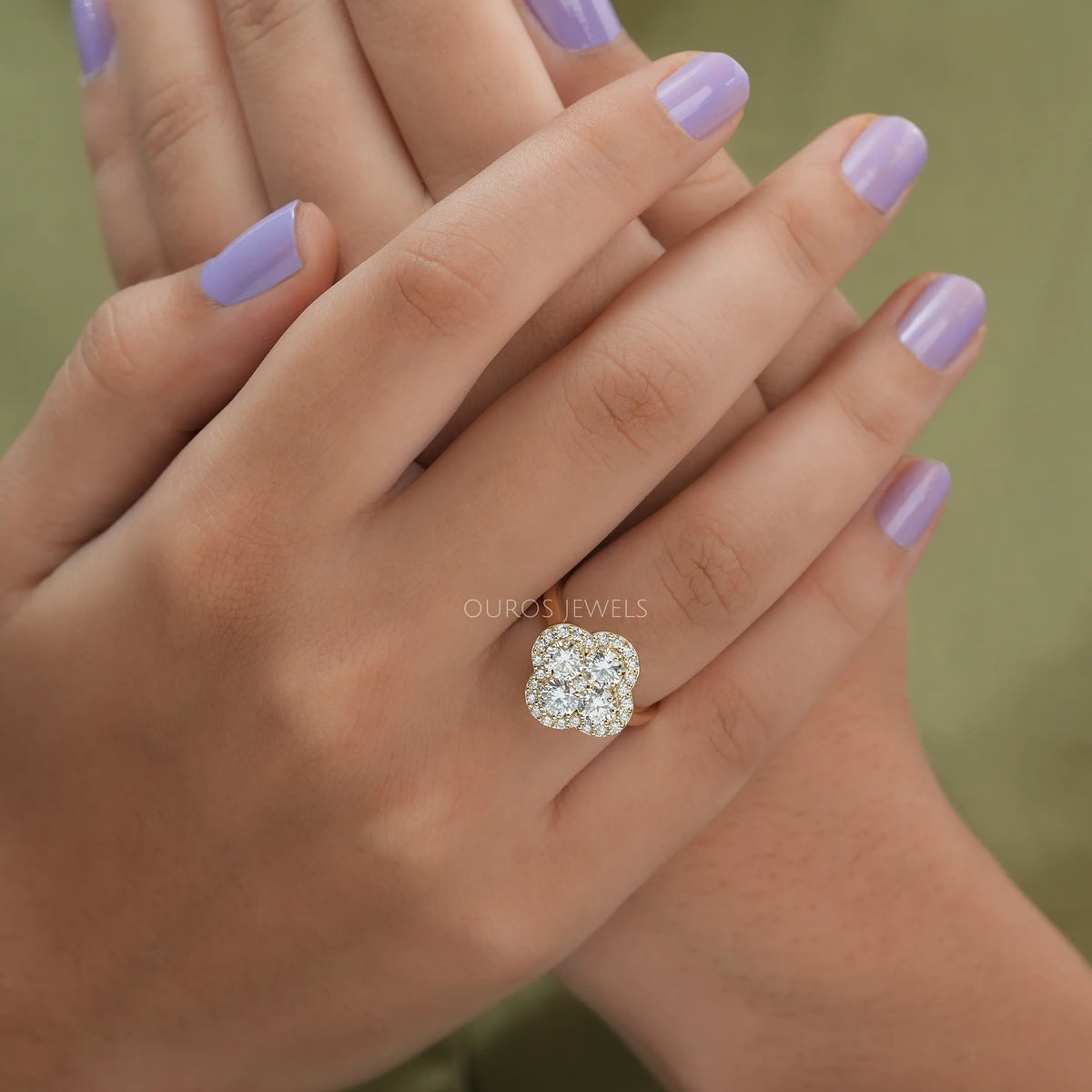 Floral Shape Round Diamond Halo Engagement Ring
