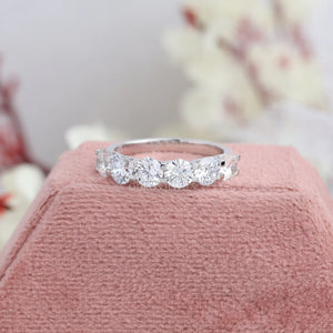 Round cut lab grown diamond half eternity band in solid white gold