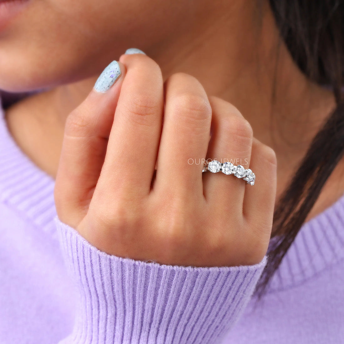 4.60 MM Round Cut Half Wedding Band Rings