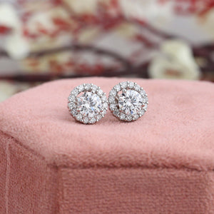 Round Cut Halo Diamond  Stud  Earrings