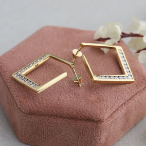 Square Round Lab Diamond Hoop Earrings