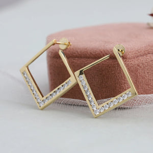 Square Round Lab Diamond Hoop Earrings