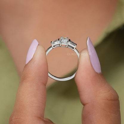 Three Stone Emerald Diamond Engagement Ring