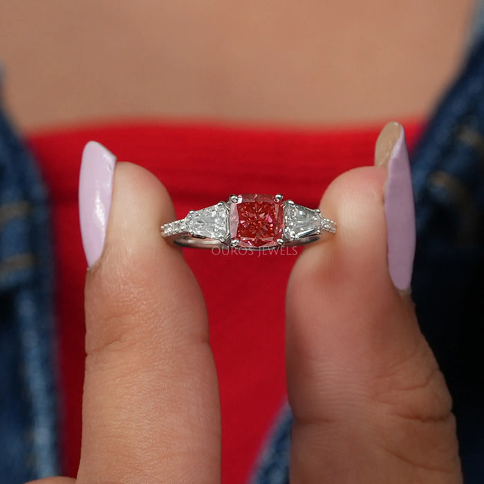 [Excellent Front View Of Fancy Pink Lab Diamond Three Stone Engagement Ring]-[Ouros Jewels]