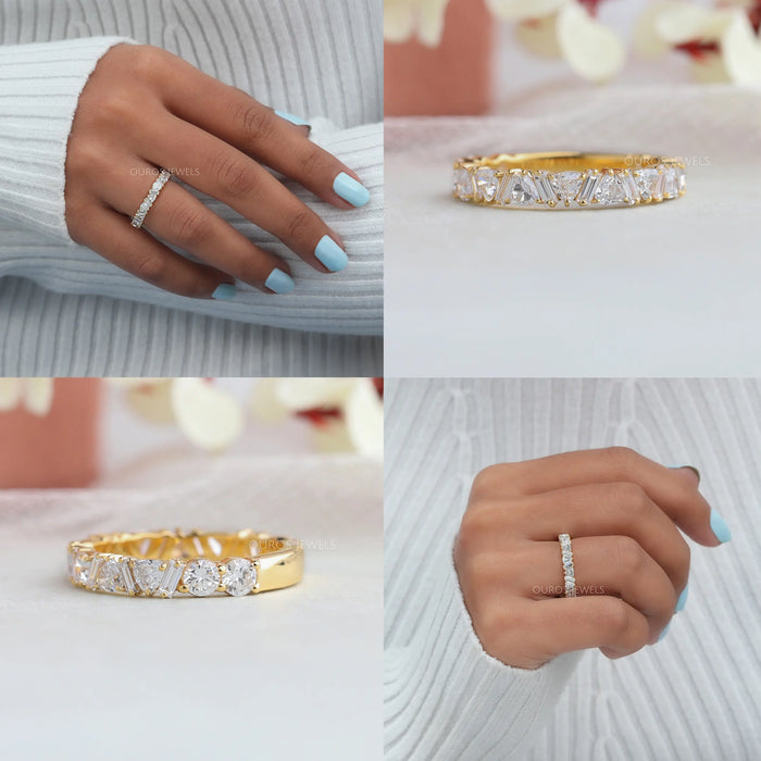 Collage of baguette diamond eternity wedding band 